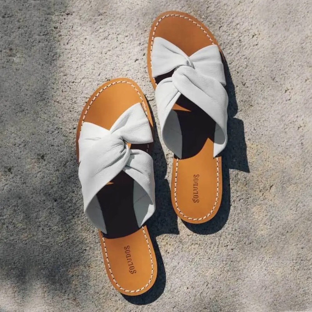 Soludos Leather Slide Sandals White Womens Coastal Boho Chic Euro Summer